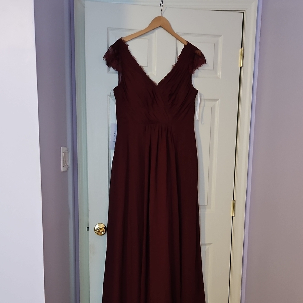 Azazie Burgundy Lace Maxi Dress